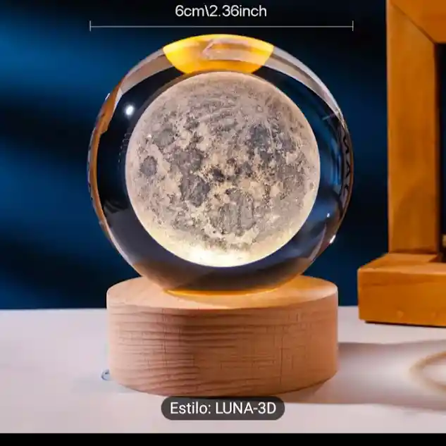 Lampara 3d Luna Cristal Luz