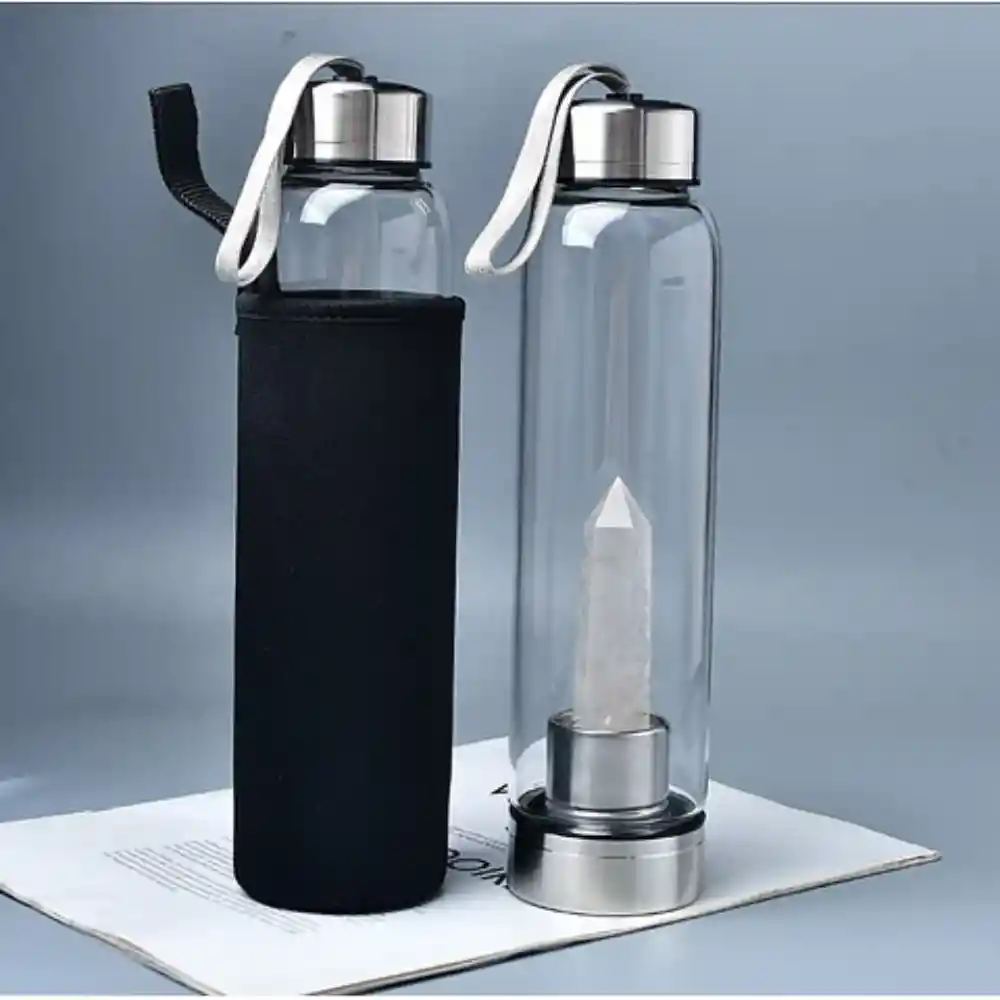 Termo Botella De Agua Con Cristales De Cuarzo + Estuche
