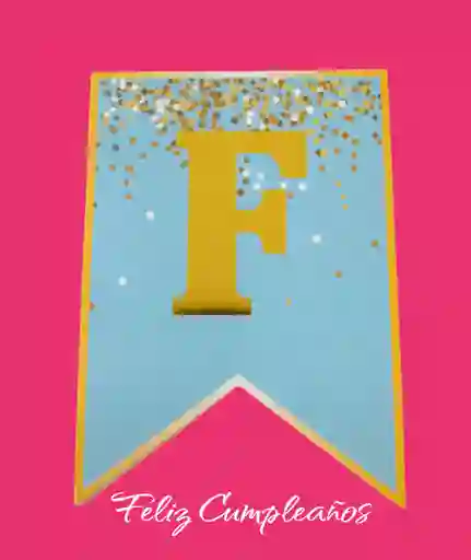 Letrero-banderin Feliz Cumpleaños Azul Claro Letras Doradas