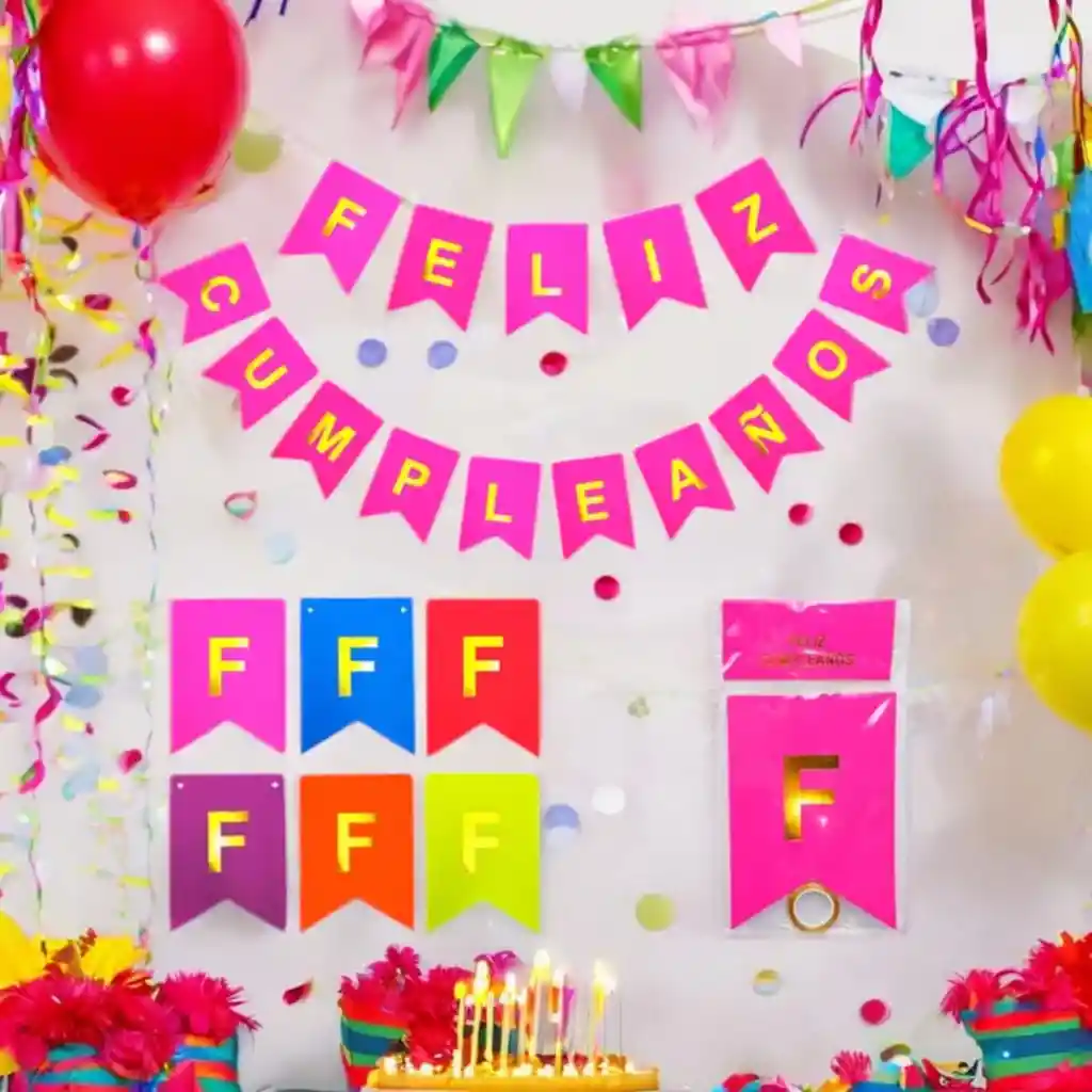 Letrero/banderin Feliz Cumpleaños Letras Doradas (x1 Unidad)