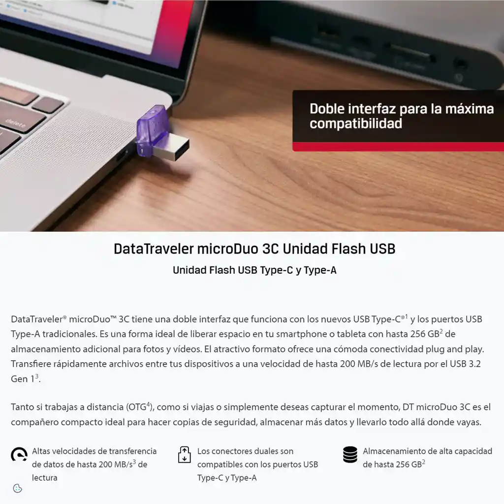 Memoria Usb 3.2 + Usb-c Otg De 64gb Kingston Dt Microduo 3c