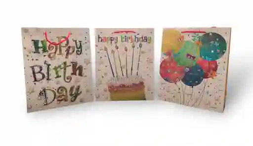 Bolsa De Regalo Cartulina Feliz Cumpleaños Fina Lisa Talla L