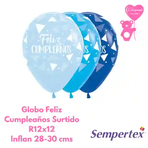 Globo O Bomba Azul Triangulos Feliz Cumpleaños Sempertex R12x12