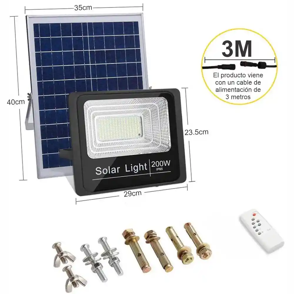 Reflector Solar 200w Lampara Led Panel Solar Control R Cl-780