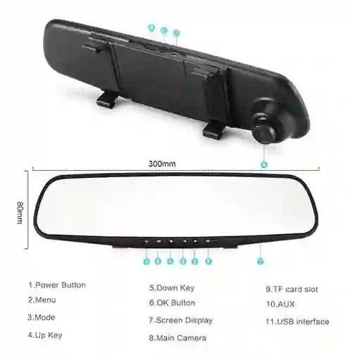 Espejo Retrovisor Carro Dvr Reversa Full Hd