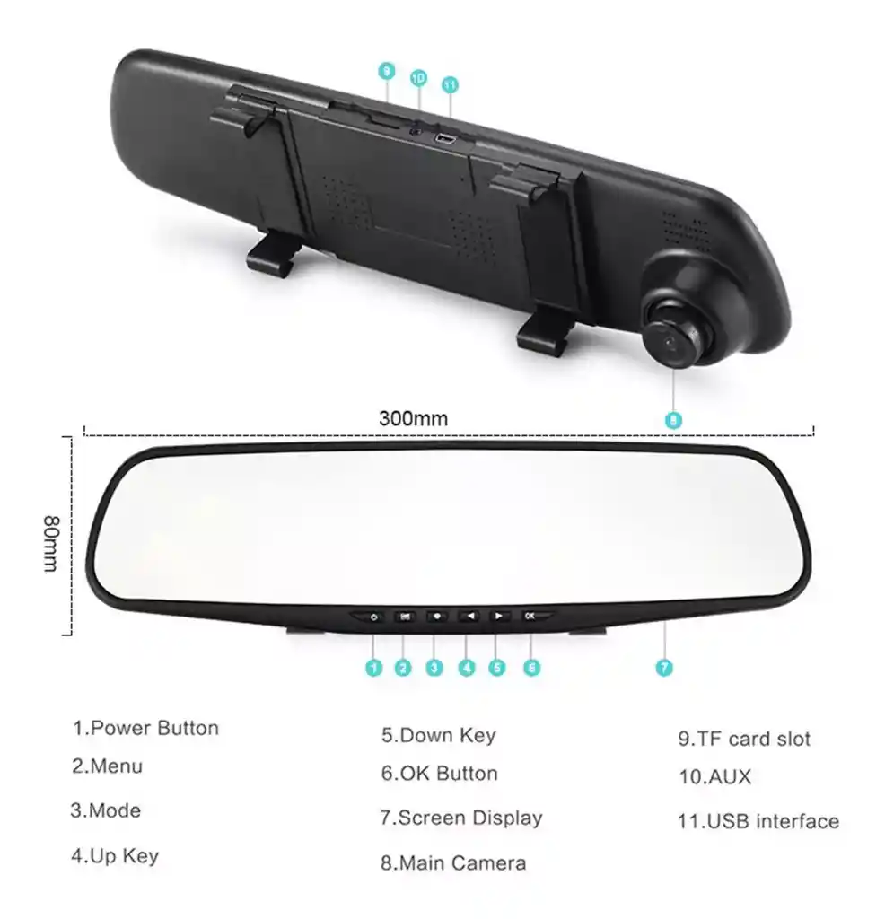 Espejo Retrovisor Carro Dvr Reversa Full Hd