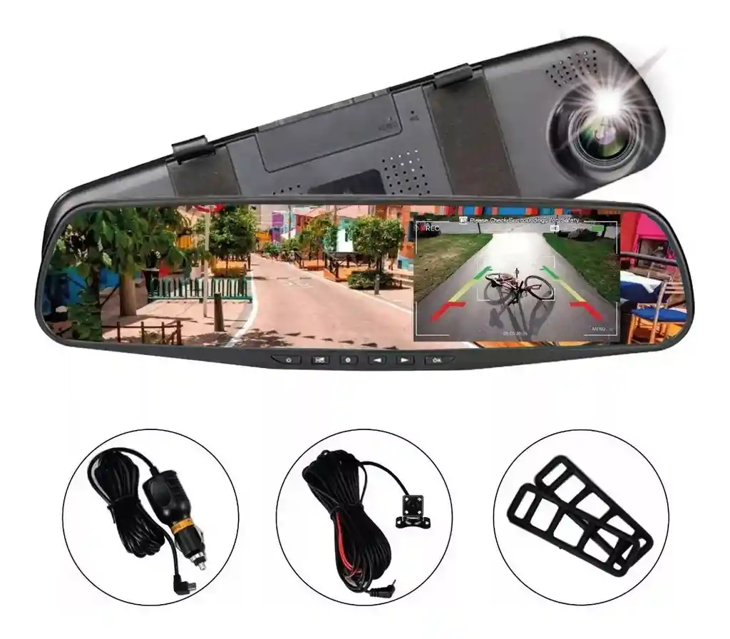 Espejo Retrovisor Carro Dvr Reversa Full Hd