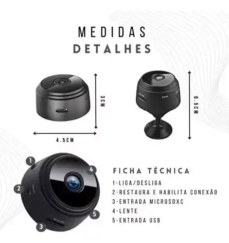 Mini Cámara De Seguridad Espía Negra Discreta A9
