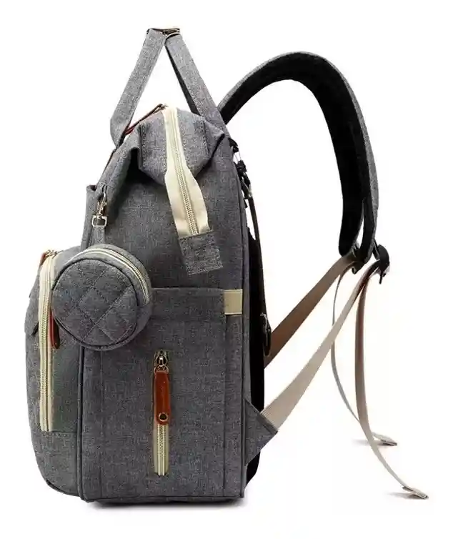Pañalera Mochila Bolso Morral Para Bebé Más Monedero Color Gris