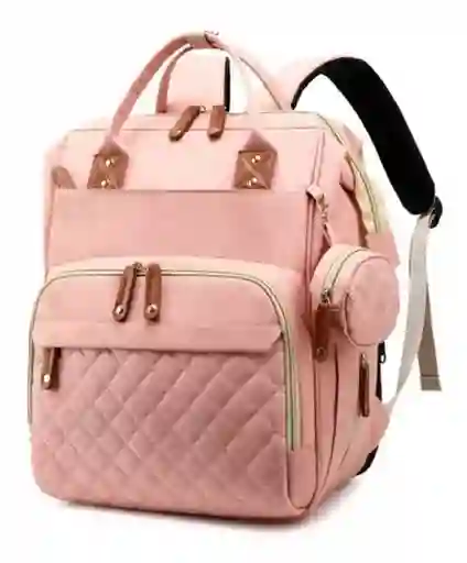 Pañalera Mochila Bolso Morral Para Bebé Más Monedero Color Coral