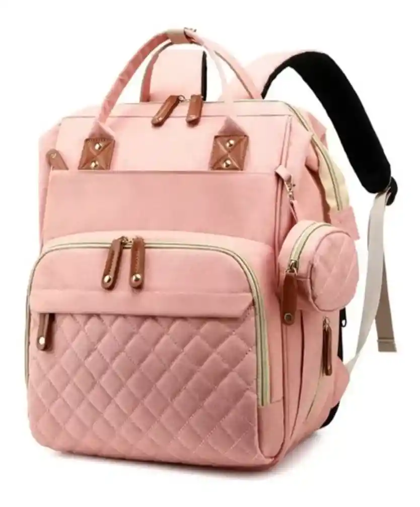 Pañalera Mochila Bolso Morral Para Bebé Más Monedero Color Coral