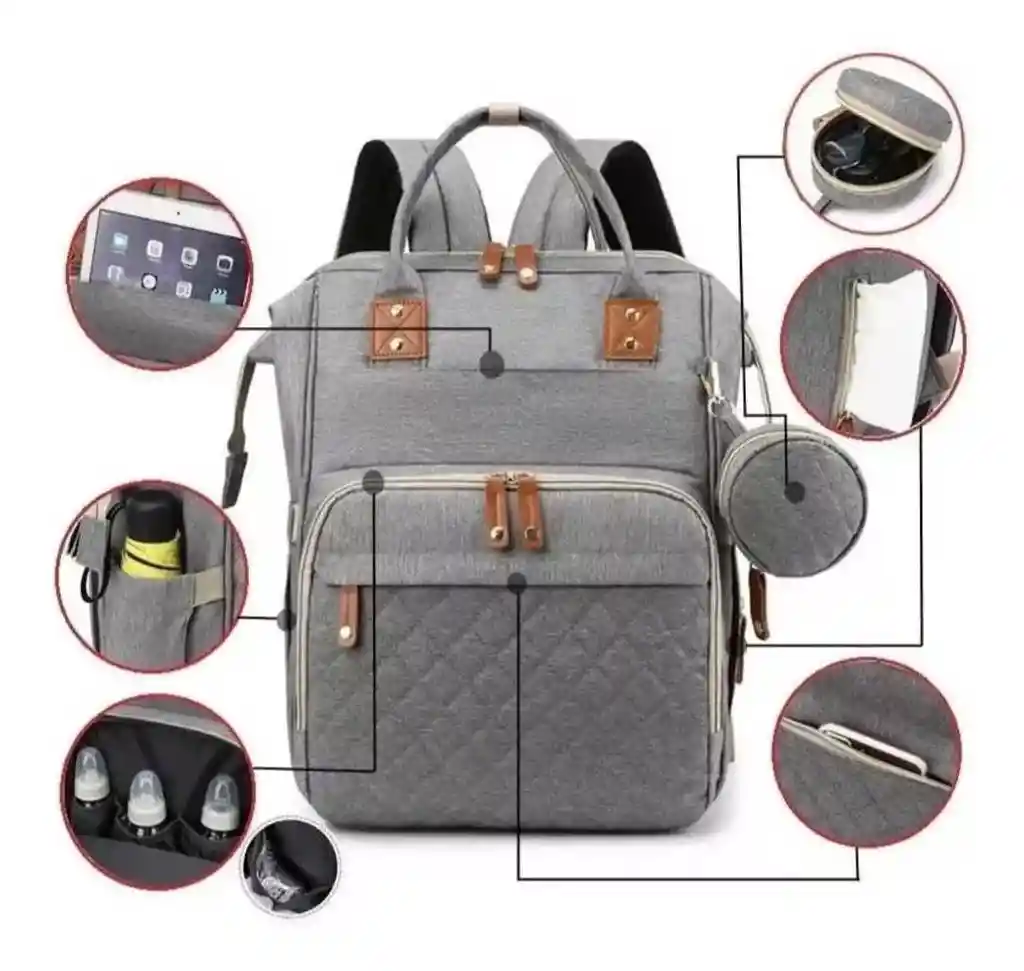Pañalera Mochila Bolso Morral Para Bebé Más Monedero Color Coral