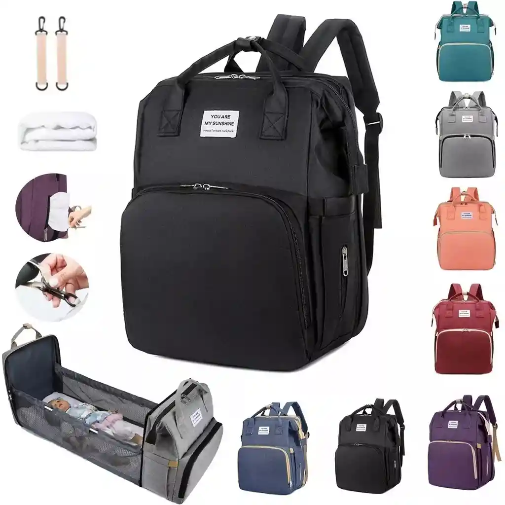 Bolso Pañalera Con Cambiador Para Bebé Color Negro