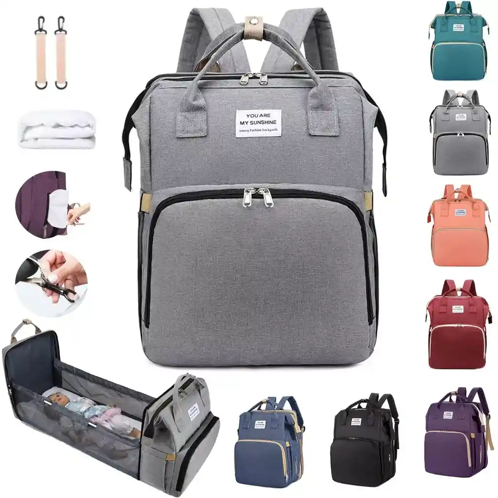 Bolso Pañalera Con Cambiador Para Bebé Color Gris