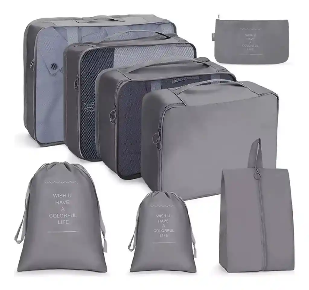 Organizador De Viaje Equipaje X8 Piezas Color Gris