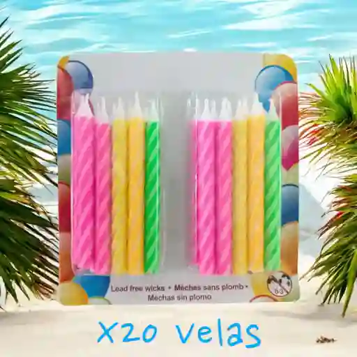 Velas Colores Neón En Espiral X20 Unidades/ Para Tortas, Decoración, Bautizo/8cm