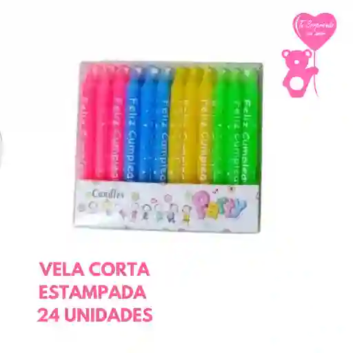 Vela Corta Estampada 24 Unidades Para Cumpleaños