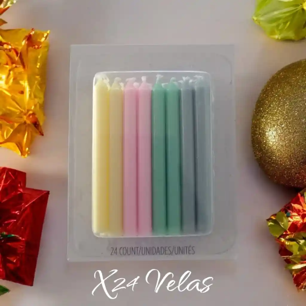 Velas Colores Pastel 24 Unidades/ Para Tortas, Decoración, Bautizo/6cm