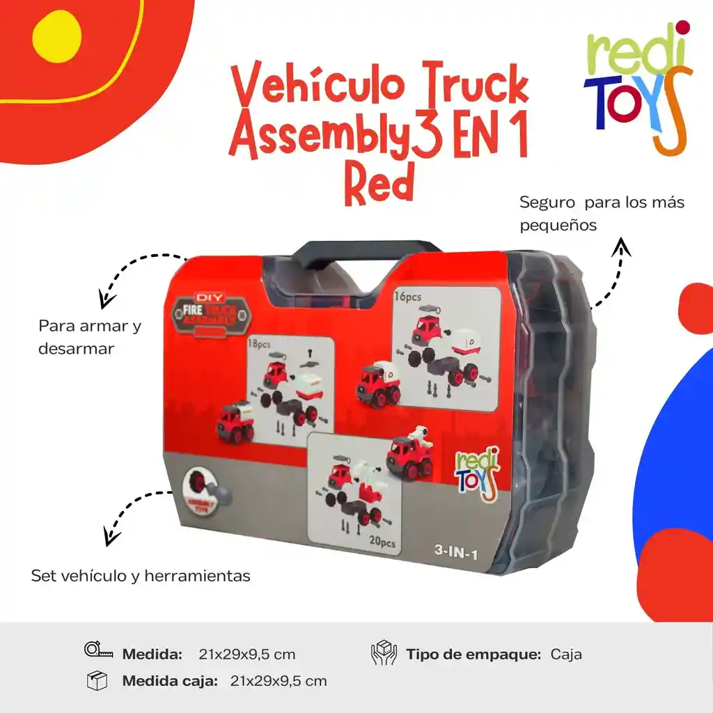 Vehiculo Truck Assembly 3 In 1 Red