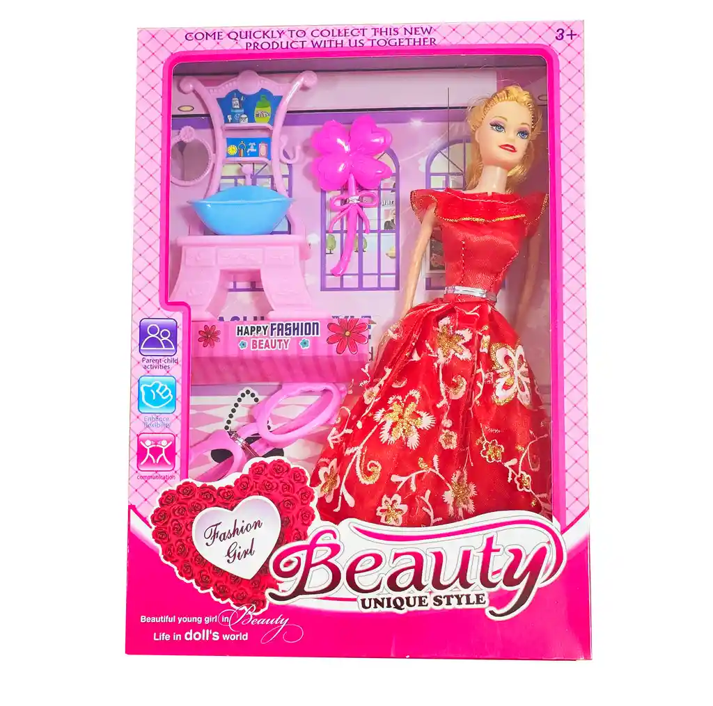 Muñeca Vestido Elegante Tocador Baño Juguetes Niñas