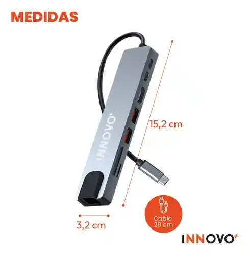 Hub Multipuertos Tipo C 8 /1 Red Gigabit 1000mbps 4k Innovo+