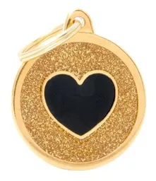 Placa Ident Circulo Grande Corazon Glitter Oro Shine