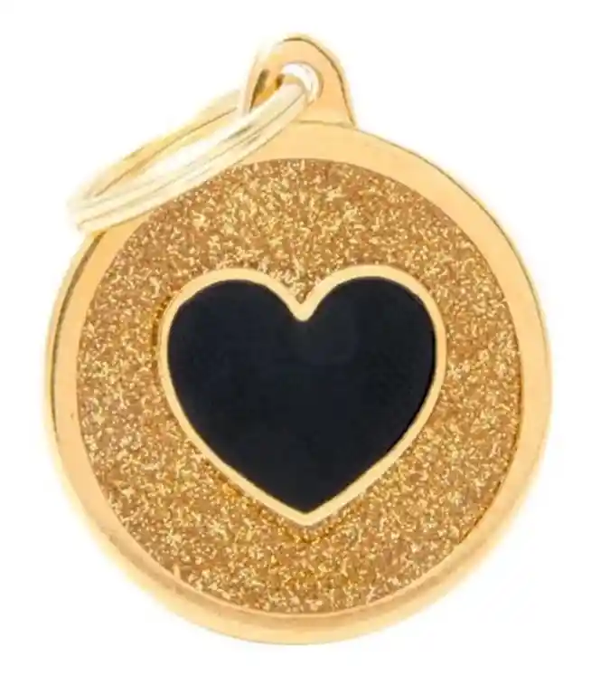 Placa Ident Circulo Grande Corazon Glitter Oro Shine