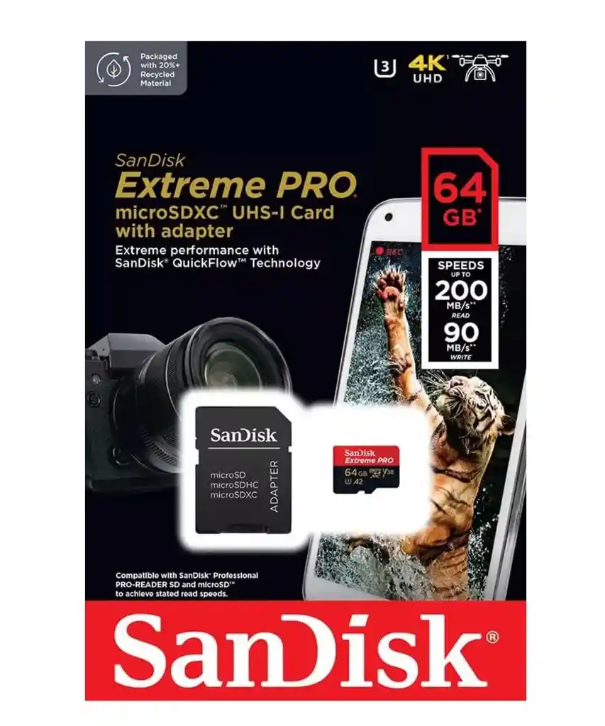 Tarjeta Micro Sd Uhs-i 64gb Sandisk Extreme Pro U3 4k Uhd