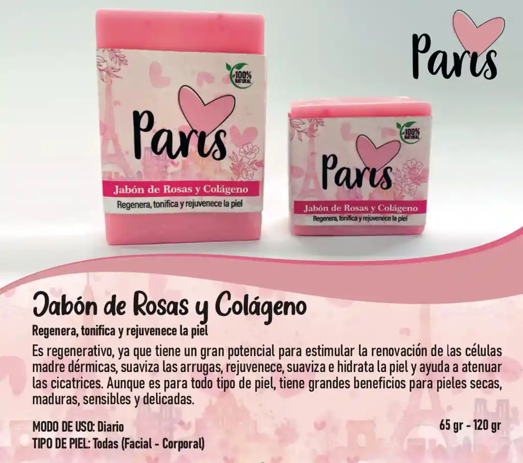 Jabon Artesanal Rosas Y Clageno 120gr