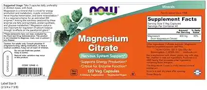 Now Magnesium Citrate 120 Capsules