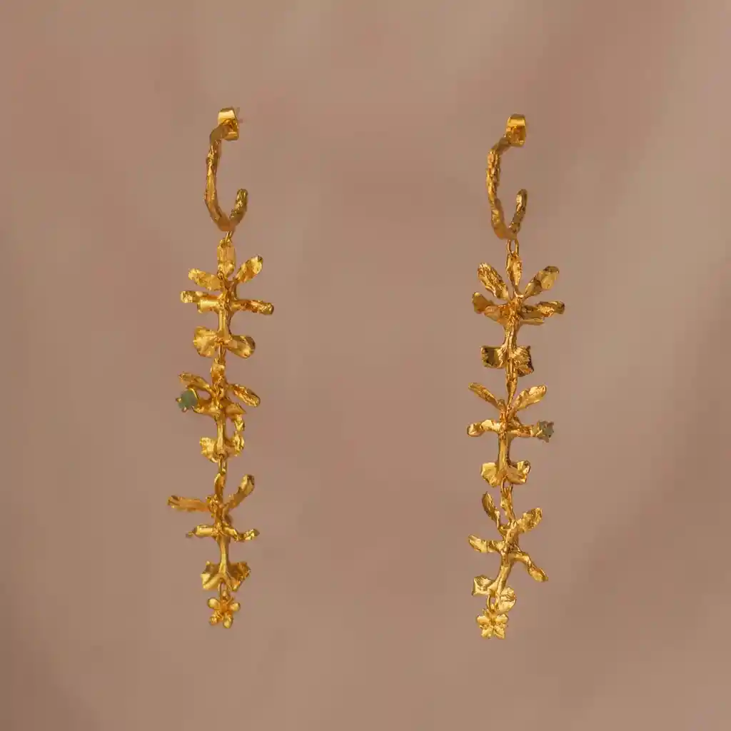 Aretes Aro Candonga Tres Orquideas Oncidium Esmeraldas