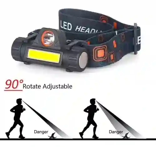 Linterna Led Recargable Con Cabeza De Casco T6, 1 Linterna Led 2 En 1, Color Negro, Luz Amarilla