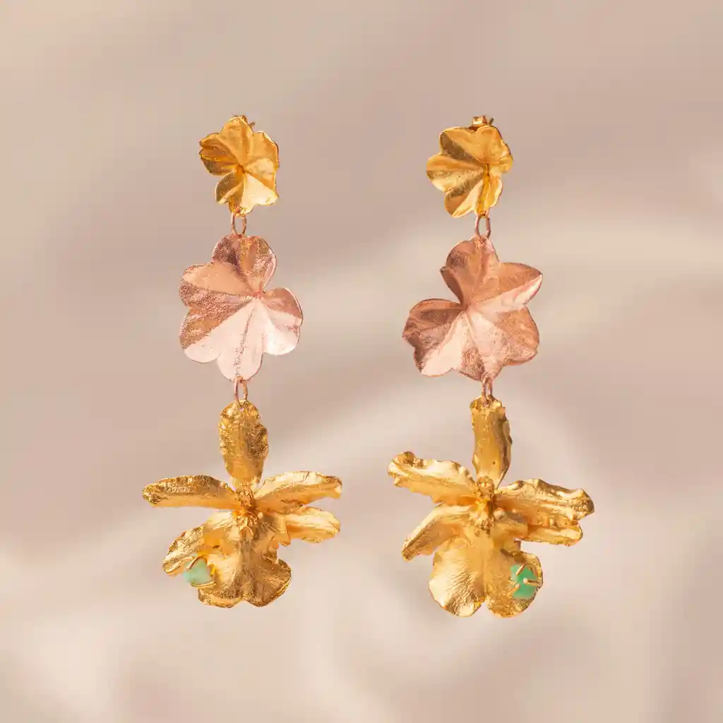 Aretes Orquídea Odontoglossum Hoja Hiedra Esmeraldas