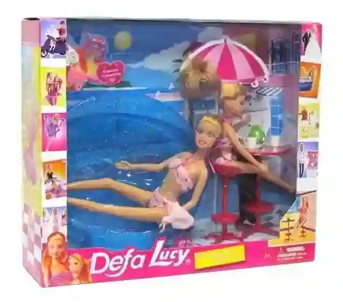 Juguete Muñeca Lucy Con Piscina Hija Accesorios Silla Defa Lucy 8255