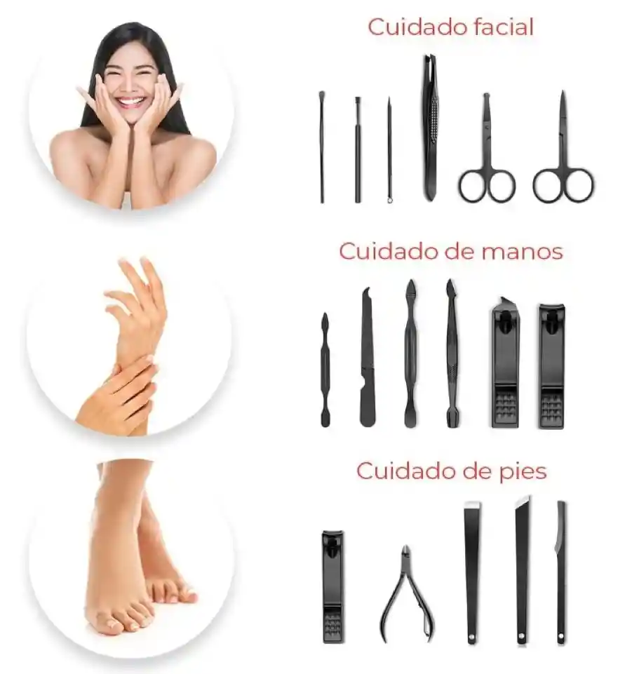 Set Manicura Pedicura Acero Inoxidable 19 Piezas