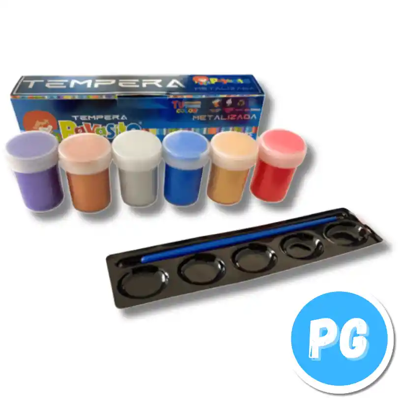 Caja Tempera Payasito Escolar X6 Colores Metalizados + Pincel + Paleta No Toxico