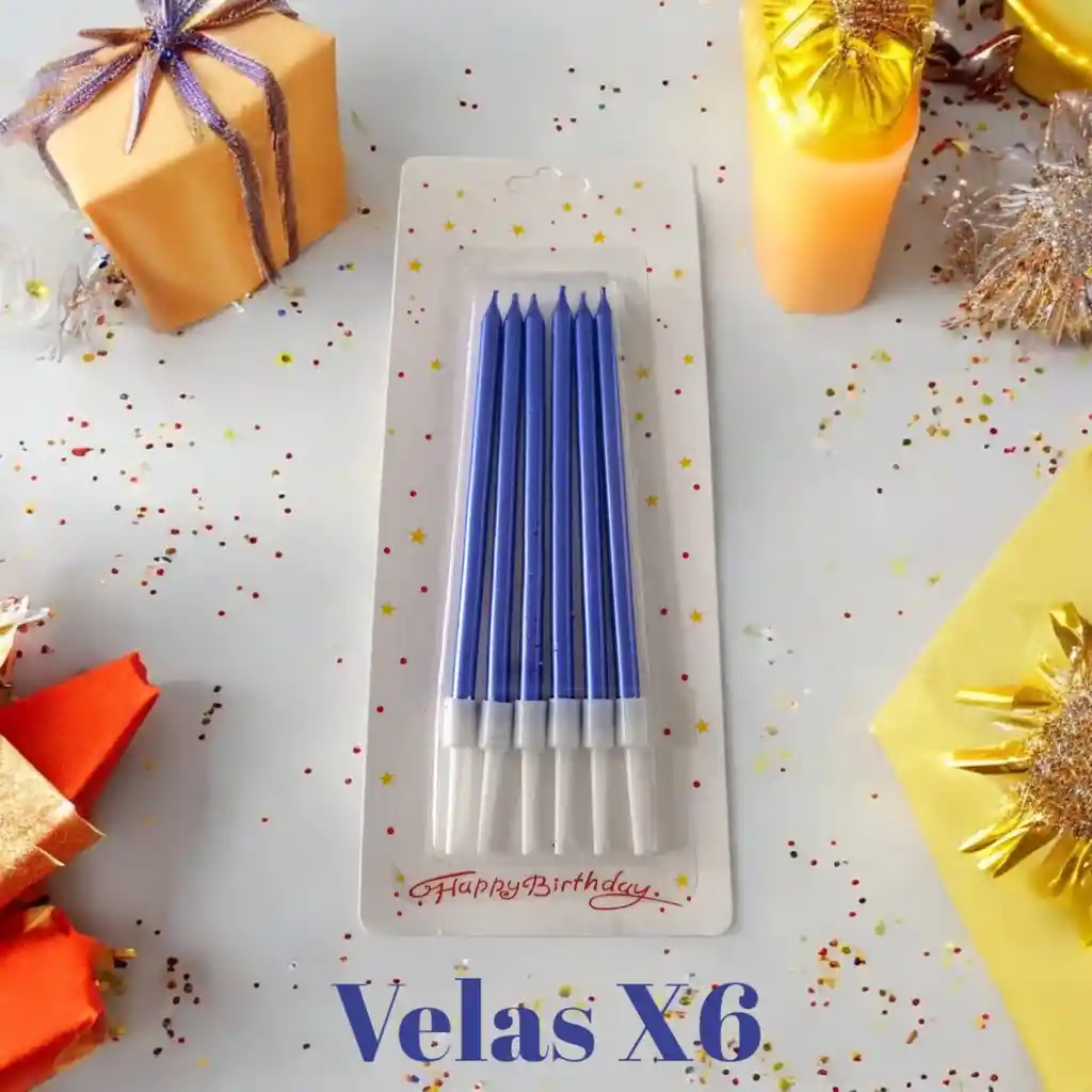 Velas Decorativas Por 6 Unidades Azul Rey Cromada
