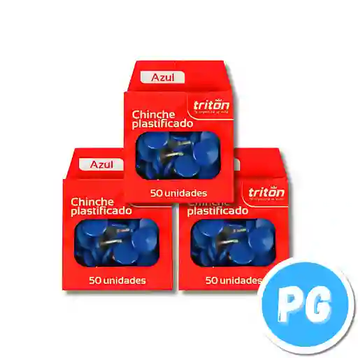 Caja De Chinches Triton Plastificados X50 Unds Azul Para Tablero De Corcho