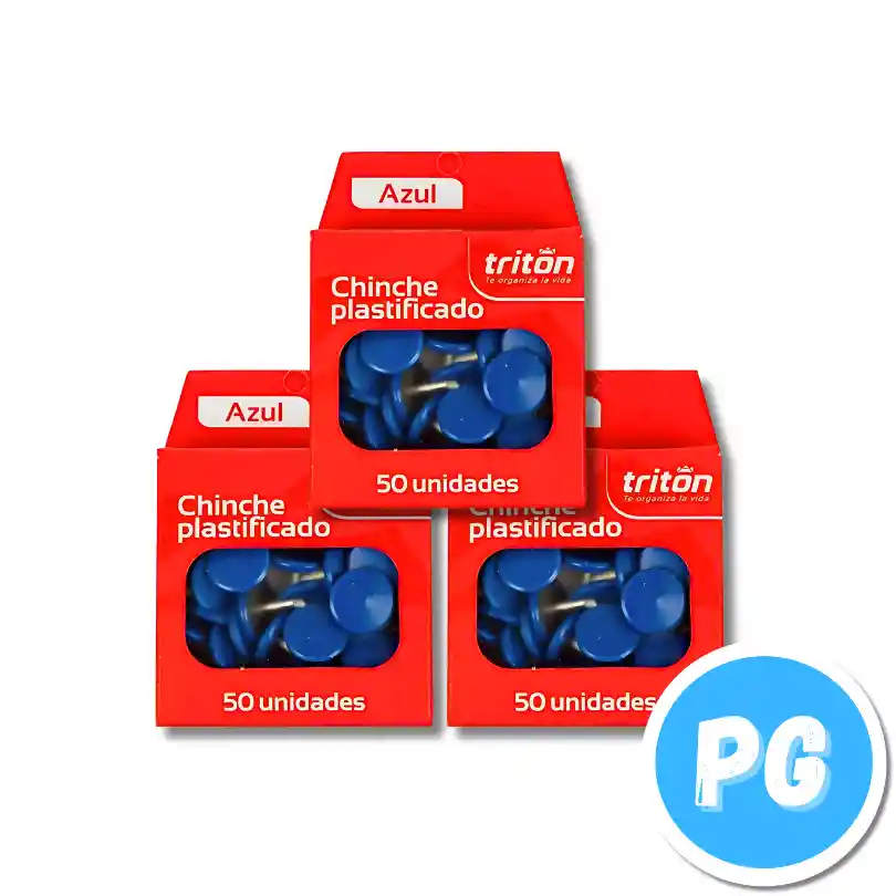 Caja De Chinches Triton Plastificados X50 Unds Azul Para Tablero De Corcho