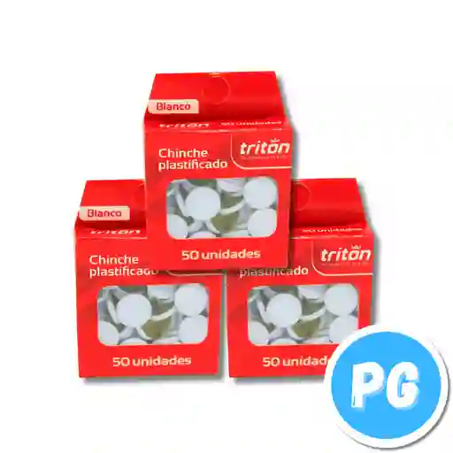 Caja De Chinches Triton Plastificados X50 Unds Blanco Para Tablero De Corcho