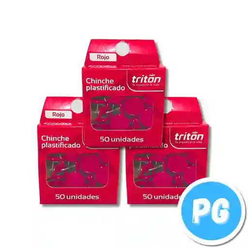 Caja De Chinches Triton Plastificados X50 Unds Rojo Para Tablero De Corcho