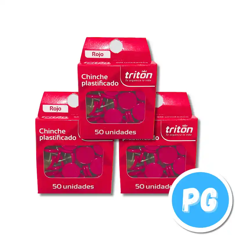 Caja De Chinches Triton Plastificados X50 Unds Rojo Para Tablero De Corcho