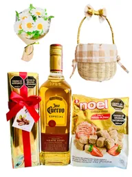 Regalo Ancheta Canasto Picnic Amigos Especial Con Tequila Jose Cuervo Especial, Galletas Flores Y Chocolates - Amigo Secreto - Amor Y Amistad