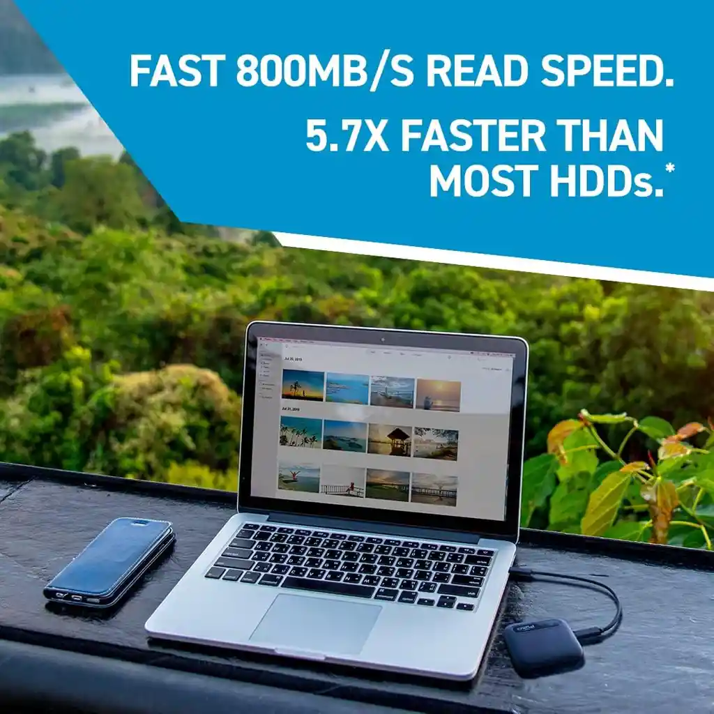 Disco Sólido Externo Crucial De 2 Teras, 800 Mb/s