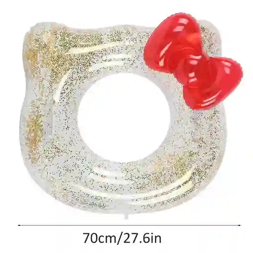 Flotador Anillo Blanco Escarchado Piscina Moño Rojo 70 Cm