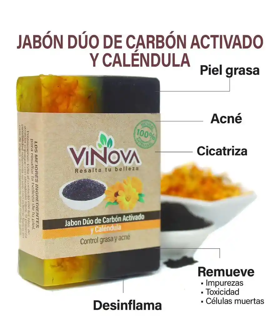 Jabon Artesanal De Carbon Activado Y Calendula 120 Gr