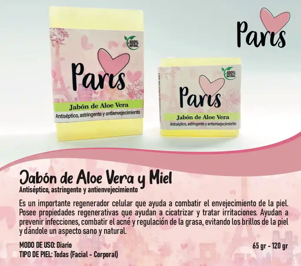 Jabon Artesanal De Aloe Vera Y Miel 120gr