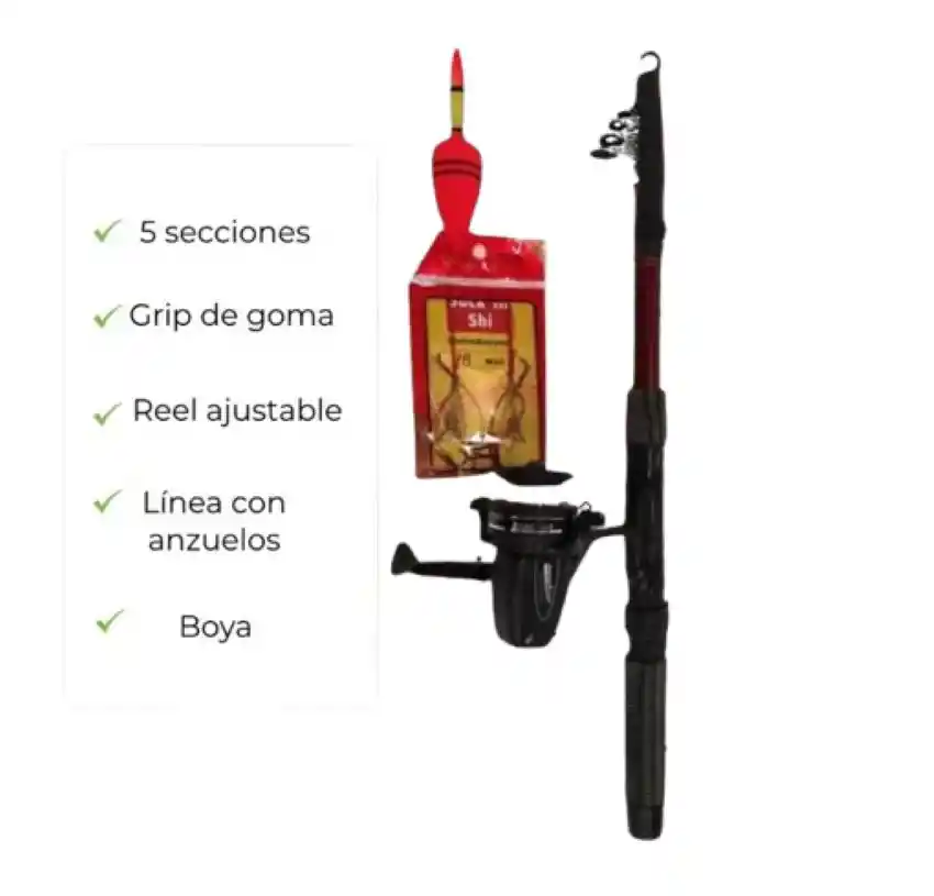 Caña De Pescar 2.1 Mt Niños Bara Anzuelos Mas Carrete Nylon