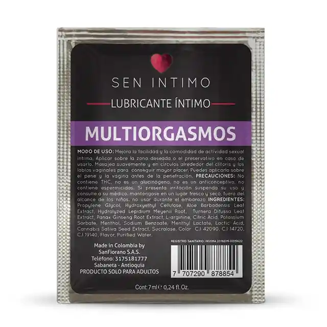 Lubricante Multiorgasmos Sachet 7ml Sen Intimo