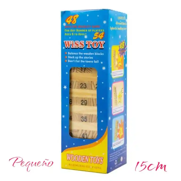 Juego Bloques De Madera Jenga Mini + 4 Dados / 48 Bloques